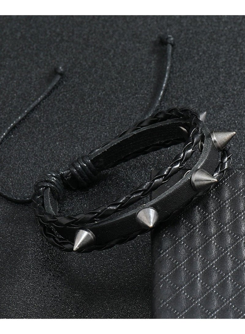 Goolsky Rock Punk Leather Bracelet for Men & Women – Vintage Studded Braided Wristband, Unisex Retro Cuff Bangle, Genuine Leather Studs, Punk/Casual Outfits - Image 3