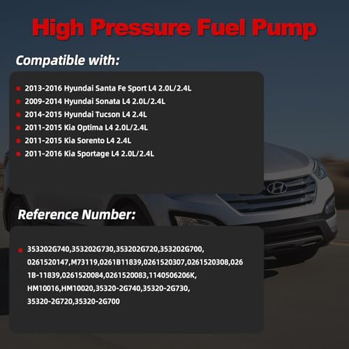 VANBOL High Pressure Fuel Pump Compatible with Hyundai Santa Fe Sport Sonata Tucson 2009-2016 Kia Optima Sorento Sportage L4 2.0L 2.4L Replace 353202G740 353202G730 353202G720 0261520084 VANBOL1003 - Image 2