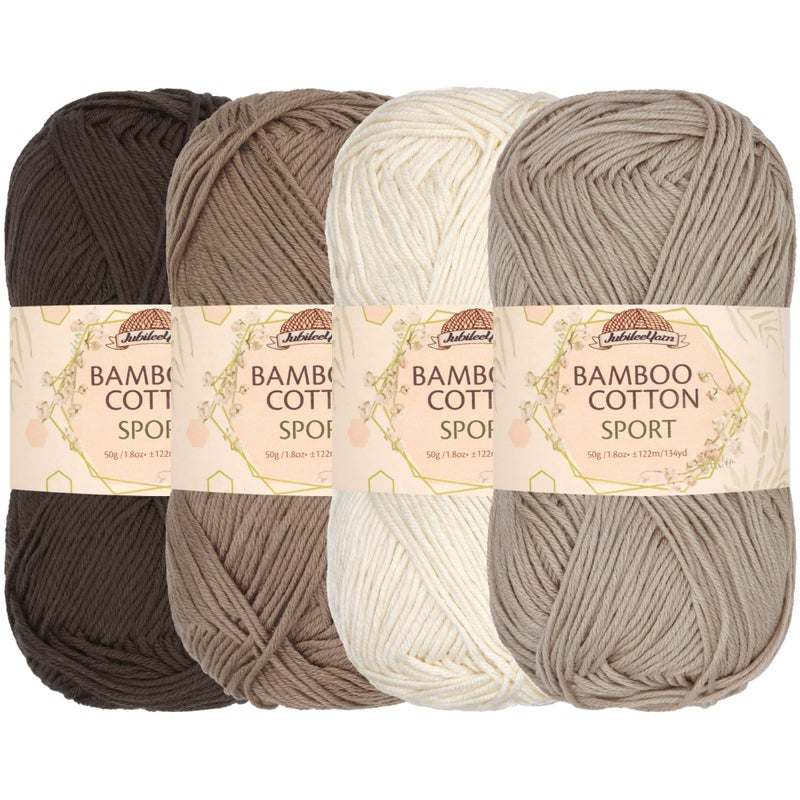 BambooMN JubileeYarn Bamboo Cotton Sport Yarn  50gSkein  Shades of Brown  4 Skeins