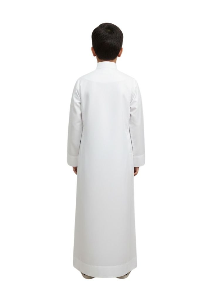 بريميم ثوب أبيض كلاسيكي للأولاد - جبّة كندورة إسلامية تقليدية طويلة للأطفال لعيد الفطر ورمضان - Image 3