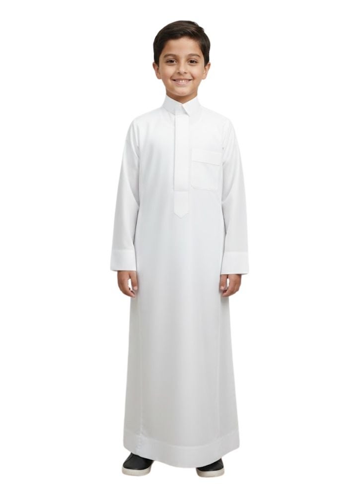 بريميم ثوب أبيض كلاسيكي للأولاد - جبّة كندورة إسلامية تقليدية طويلة للأطفال لعيد الفطر ورمضان - Image 1