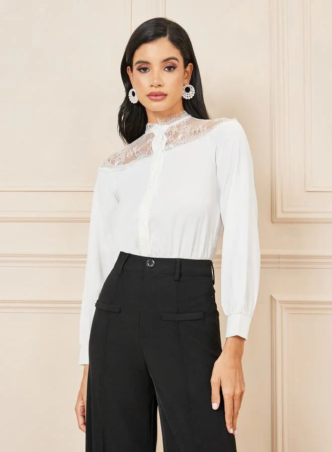 ستايلي Mesh Insert Front Button Bodysuit