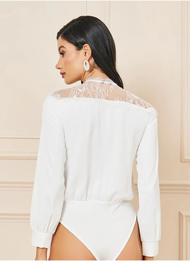 Styli Mesh Insert Front Button Bodysuit