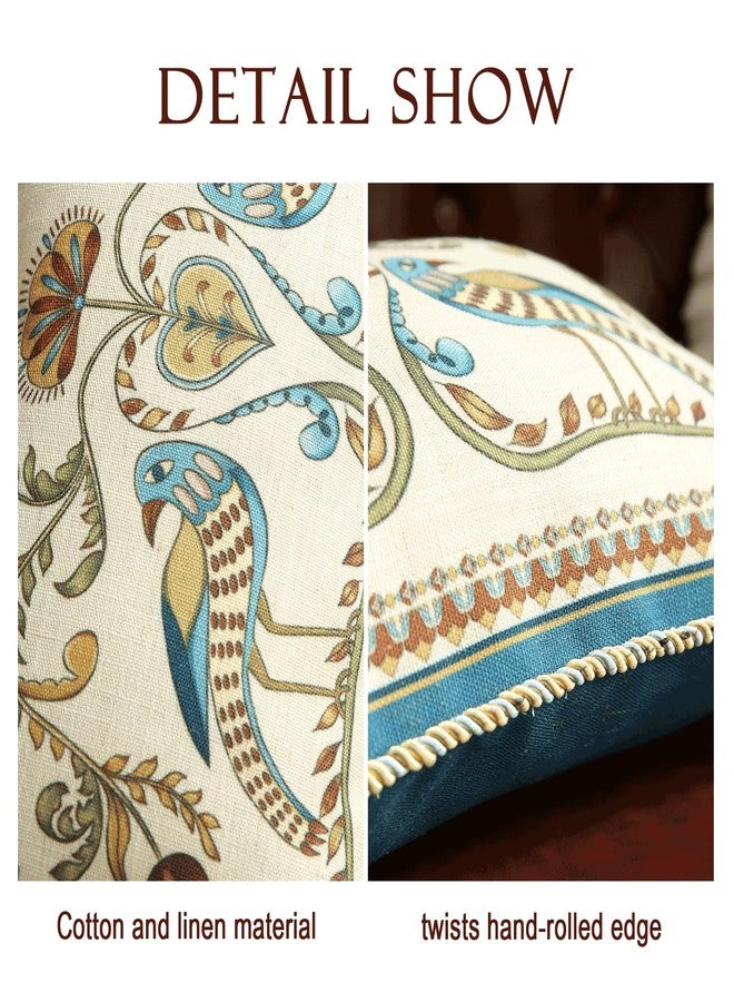 patdrea Designer Rectangle Throw Pillow Covers,Farmhouse Blue Linen with Birds Floral Pattern Pillow Cover,Decorative Lumbar Pillowcases Cushion for Bed Living Room Outdoor Car,12"x20" - Image 4
