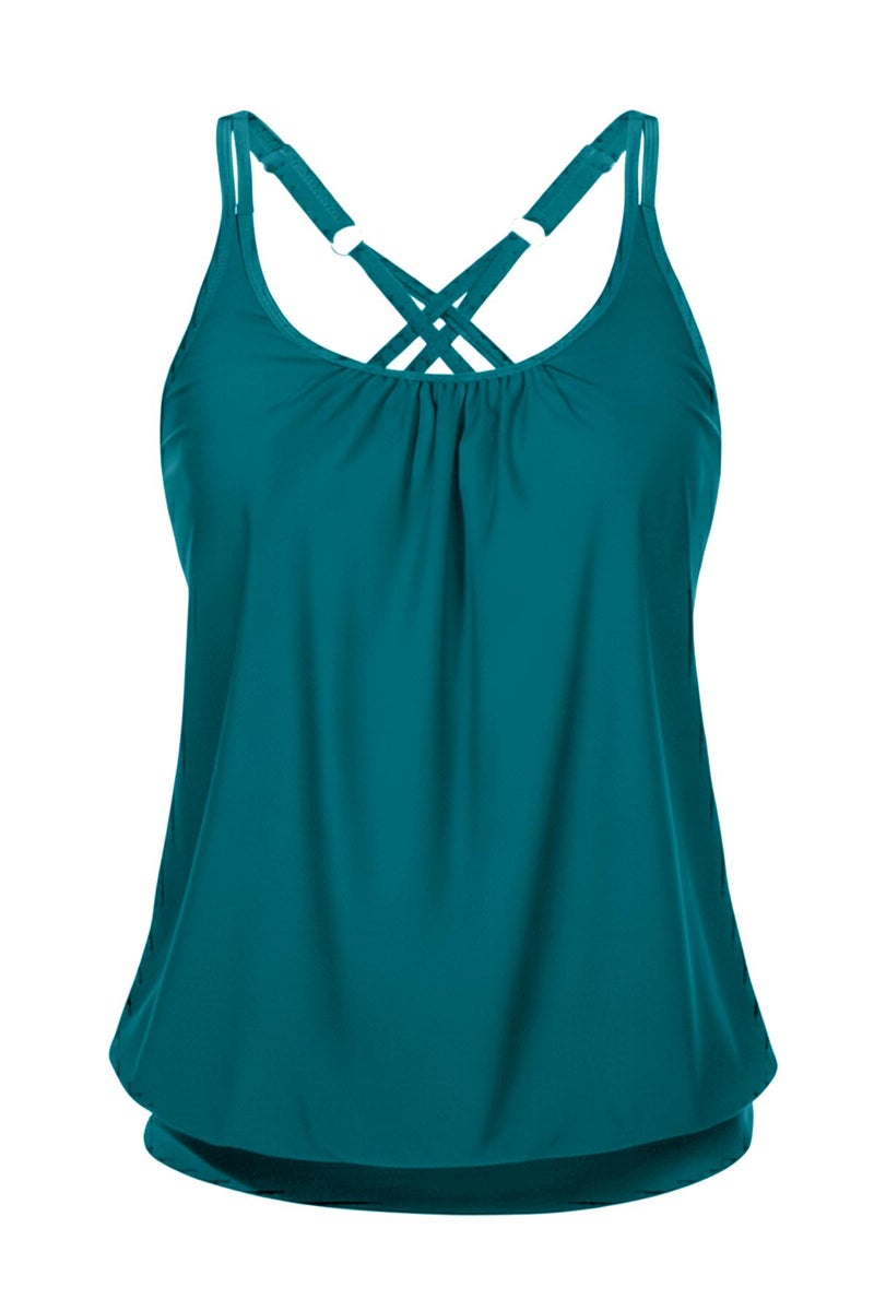 Yonique Blouson Tankini Tops for Women Swimwear Top Only Modest Tankini Tops Loose Fit Swim Tops No Bottom Teal M - Image 1