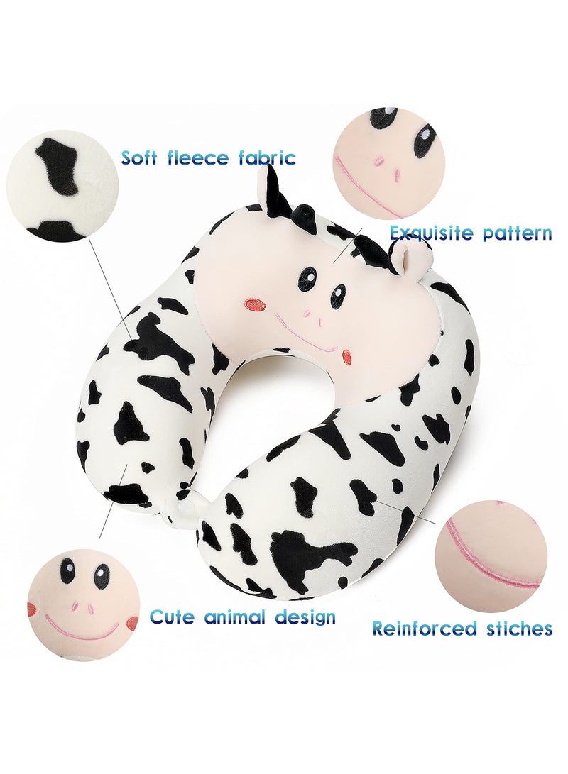 SYOSI Travel Pillow for Kids and Adults, Lovely Animal Memory Foam Neck Pillow with Soft Fleece Cover and Eye Mask Set, Airplane Pillow Travel Kit with Drawstring Organizer Bag, Machine Washable (Cow)  - Image 2