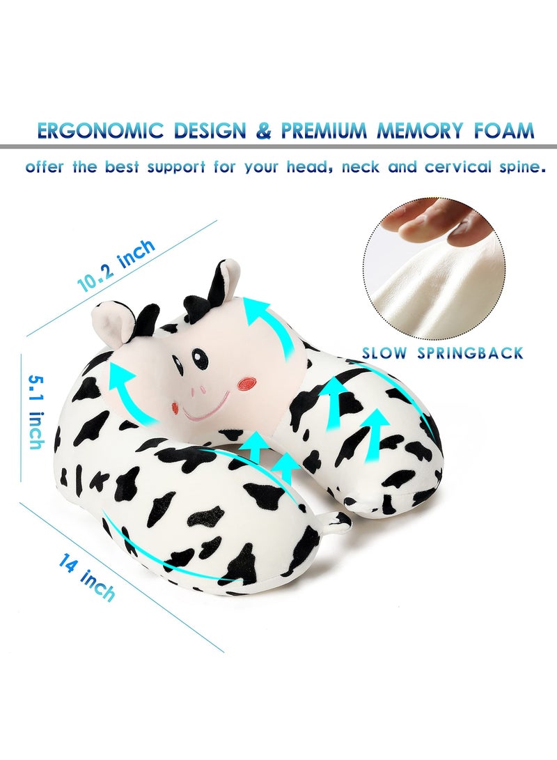 SYOSI Travel Pillow for Kids and Adults, Lovely Animal Memory Foam Neck Pillow with Soft Fleece Cover and Eye Mask Set, Airplane Pillow Travel Kit with Drawstring Organizer Bag, Machine Washable (Cow)  - Image 3