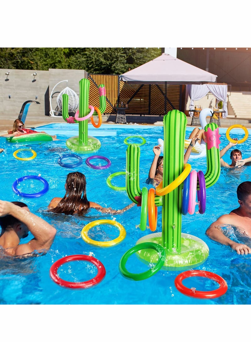Excefore Pool Toys Ring Toss, Inflatable Cactus, Games with 16 Rings Floating Swimming for Multiplayer Water Boys Girls Adults Family Summer Beach (2 Sets) - Image 2