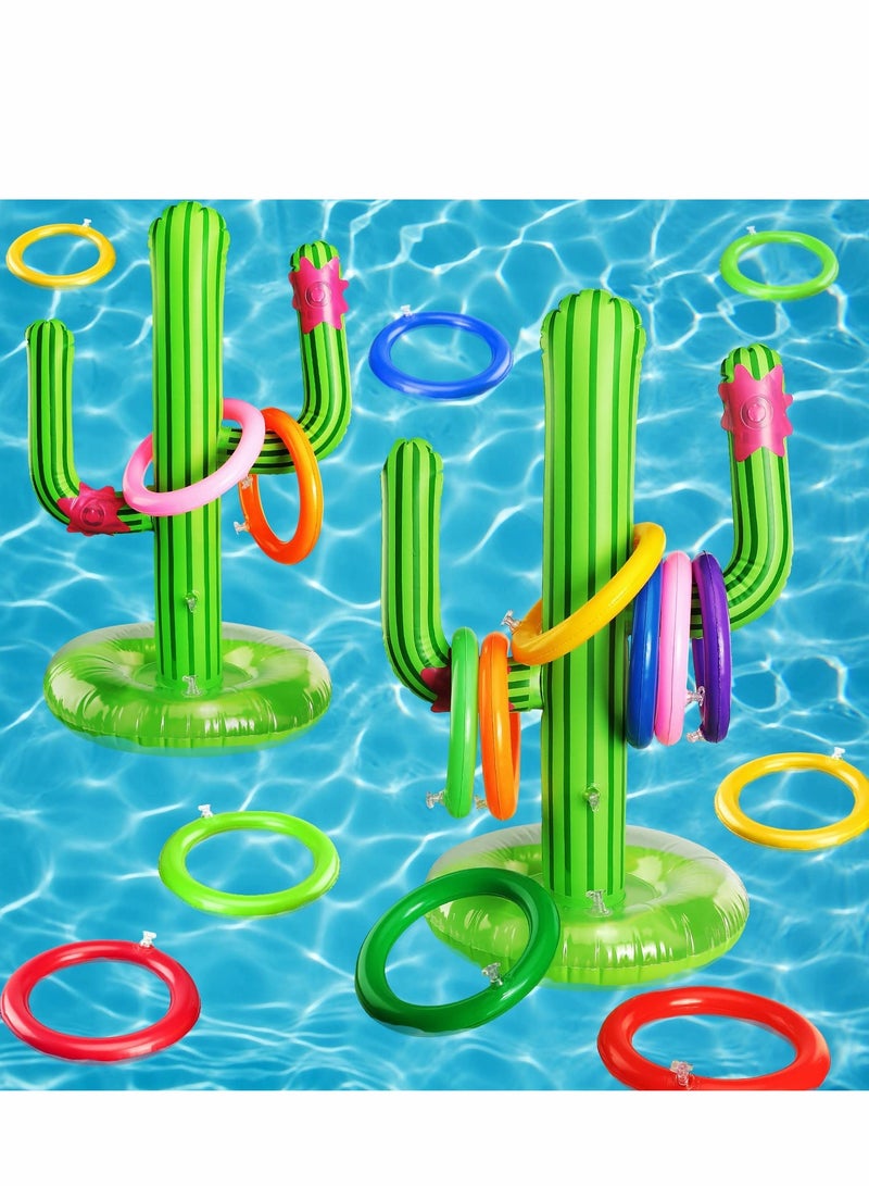 Excefore Pool Toys Ring Toss, Inflatable Cactus, Games with 16 Rings Floating Swimming for Multiplayer Water Boys Girls Adults Family Summer Beach (2 Sets) - Image 3