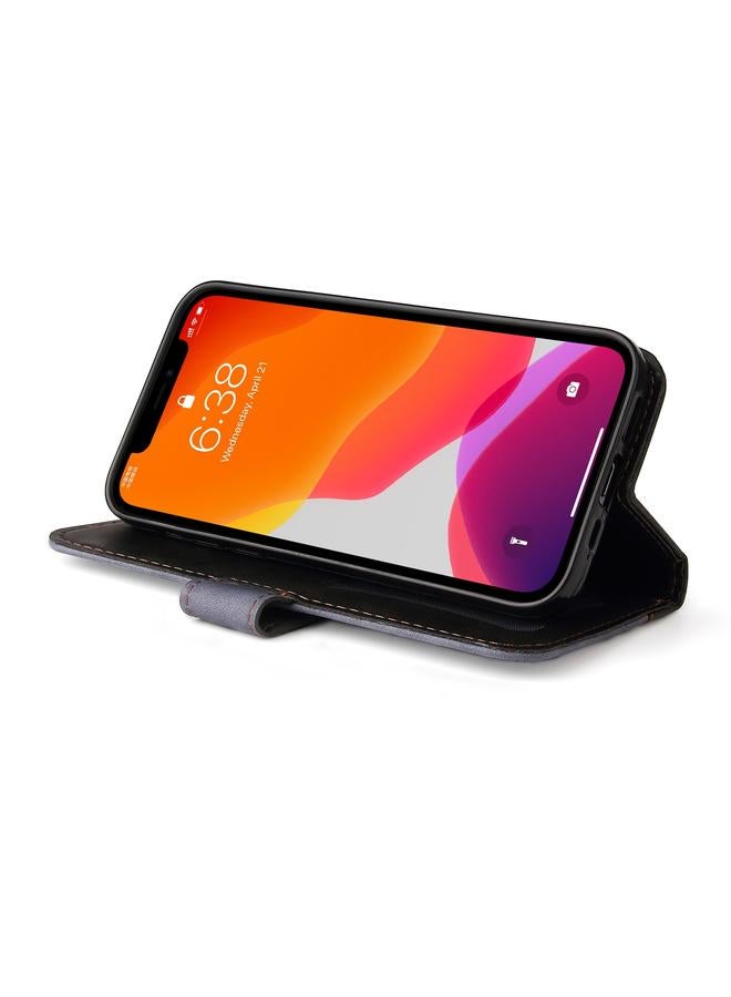 زبون جراب لهاتف iPhone 12 / 12 Pro Business Stitched - جراب جلدي PU ملون قابل للطي أفقيًا مع حامل وفتحات للبطاقات وإطار للصور - Image 5