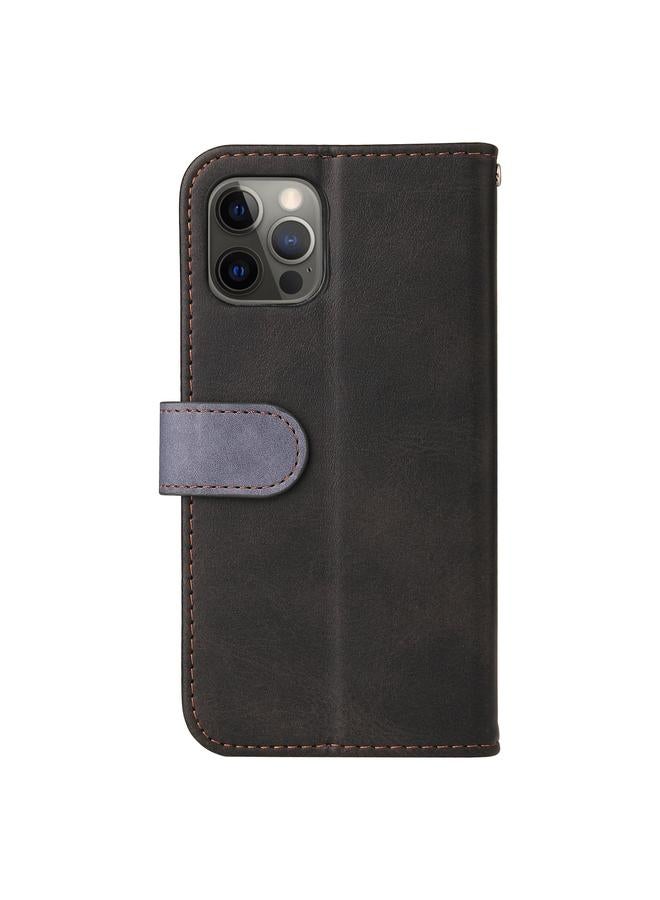 زبون جراب لهاتف iPhone 12 / 12 Pro Business Stitched - جراب جلدي PU ملون قابل للطي أفقيًا مع حامل وفتحات للبطاقات وإطار للصور - Image 3