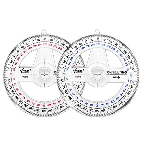 LYHLYA 360° Protractor Pack of 2 Protactors Plastic Protractor Math Protractors Clear Protractor Ruler Drafting Tools Circle Protractor for Geometry - Image 1