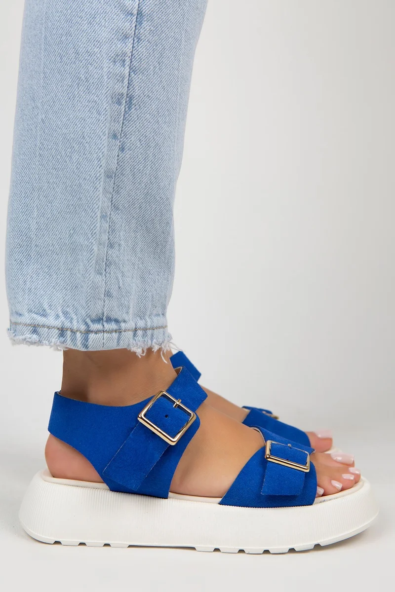 Manijero Manijero Vena Women's Genuine Leather Buckle Blue Sandals