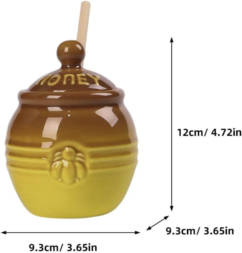 Ceramic Honey Jar with Dipper Retro Honey Dispenser Set of 2 Holder with Wooden Stirring Rod for Kitchen and Dining - Image 2