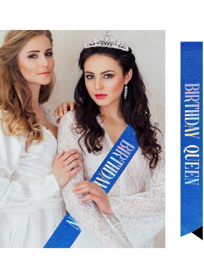 Velscrun Happy Birthday Queen AB Silver Tiara Crowns for Women, Birthday Blue Sash, Birthday Party Favors Supplies Birthday Gift for Her, 80th Birthday Party Decorations, Birthday Stuff Accessories - Image 2