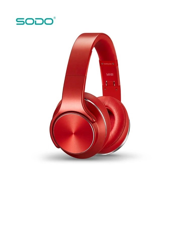 سودو سماعات رأس بلوتوث فوق الأذن مع ميكروفون باللون الأحمر - Image 2