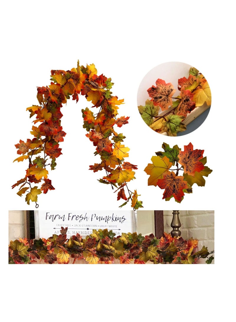 SYOSI 2 Pack Fall Garland 11.4Ft Silk Hanging Leaf Foliage Mantle Vine Fall Decor Artificial Autumn Decoration for Home Garden Fireplace Mantle Front Door Decor - Image 1