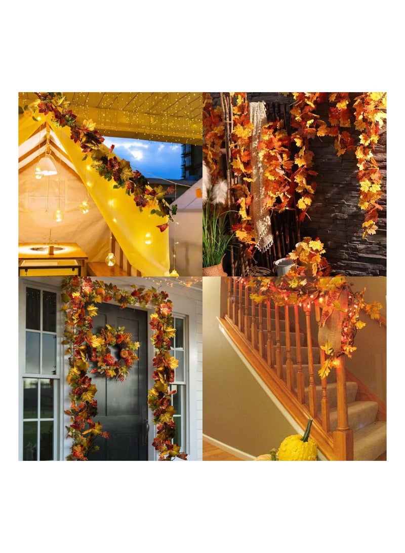 SYOSI 2 Pack Fall Garland 11.4Ft Silk Hanging Leaf Foliage Mantle Vine Fall Decor Artificial Autumn Decoration for Home Garden Fireplace Mantle Front Door Decor - Image 3