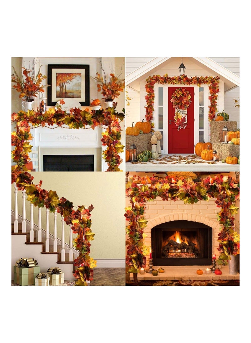 SYOSI 2 Pack Fall Garland 11.4Ft Silk Hanging Leaf Foliage Mantle Vine Fall Decor Artificial Autumn Decoration for Home Garden Fireplace Mantle Front Door Decor - Image 4