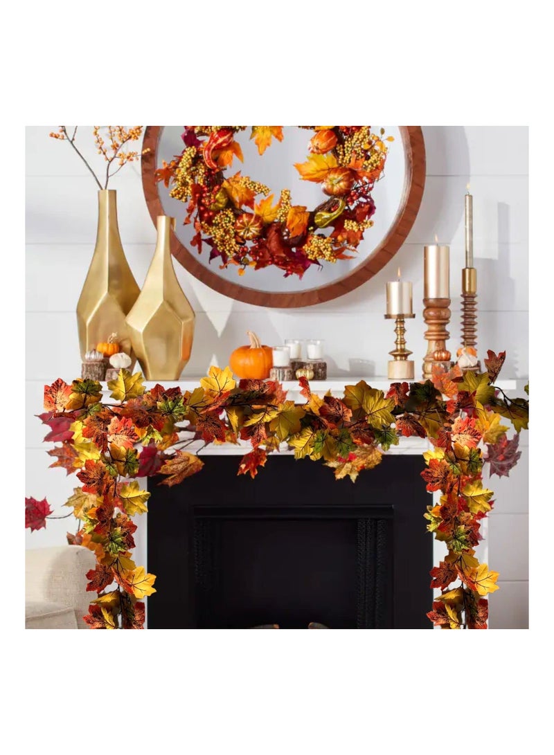 SYOSI 2 Pack Fall Garland 11.4Ft Silk Hanging Leaf Foliage Mantle Vine Fall Decor Artificial Autumn Decoration for Home Garden Fireplace Mantle Front Door Decor - Image 2