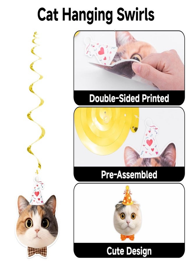 Alynta Cat Happy Birthday Banner Pre-Strung Cat Birthday Party Decorations NO DIY Gold Glitter Happy Birthday Sign Hanging Swirls for Women Men Birthday Party Supplies - Image 4