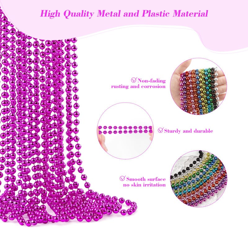 YAXINRUI 12 PCS Hot Pink Bead Necklaces, Pink Mardi Gras Bead, Cancer Awareness Beads Necklaces, Valentine Necklace, 33 Inch Party Beads for Mardi Gras Christmas Cancer Awareness Month Events - Image 2