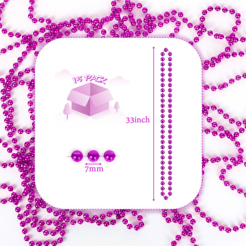 YAXINRUI 12 PCS Hot Pink Bead Necklaces, Pink Mardi Gras Bead, Cancer Awareness Beads Necklaces, Valentine Necklace, 33 Inch Party Beads for Mardi Gras Christmas Cancer Awareness Month Events - Image 3
