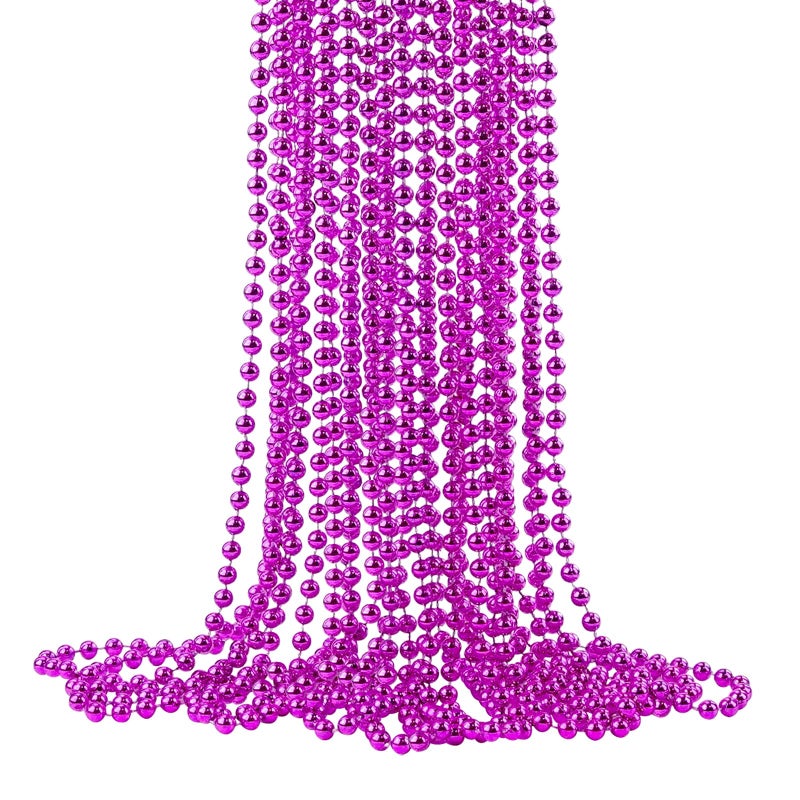 YAXINRUI 12 PCS Hot Pink Bead Necklaces, Pink Mardi Gras Bead, Cancer Awareness Beads Necklaces, Valentine Necklace, 33 Inch Party Beads for Mardi Gras Christmas Cancer Awareness Month Events - Image 1