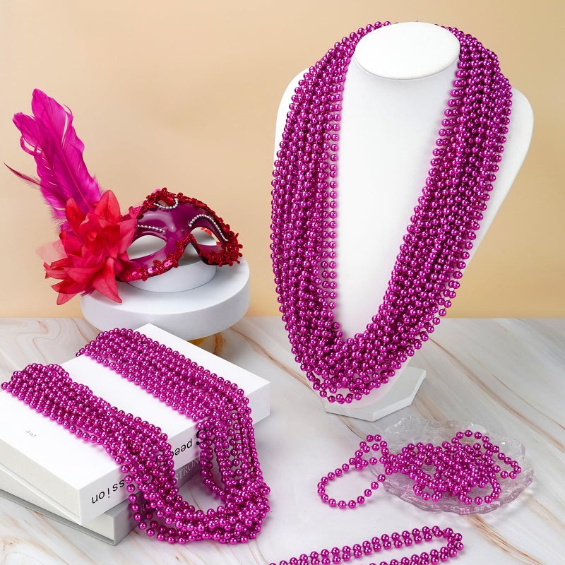 YAXINRUI 12 PCS Hot Pink Bead Necklaces, Pink Mardi Gras Bead, Cancer Awareness Beads Necklaces, Valentine Necklace, 33 Inch Party Beads for Mardi Gras Christmas Cancer Awareness Month Events - Image 4