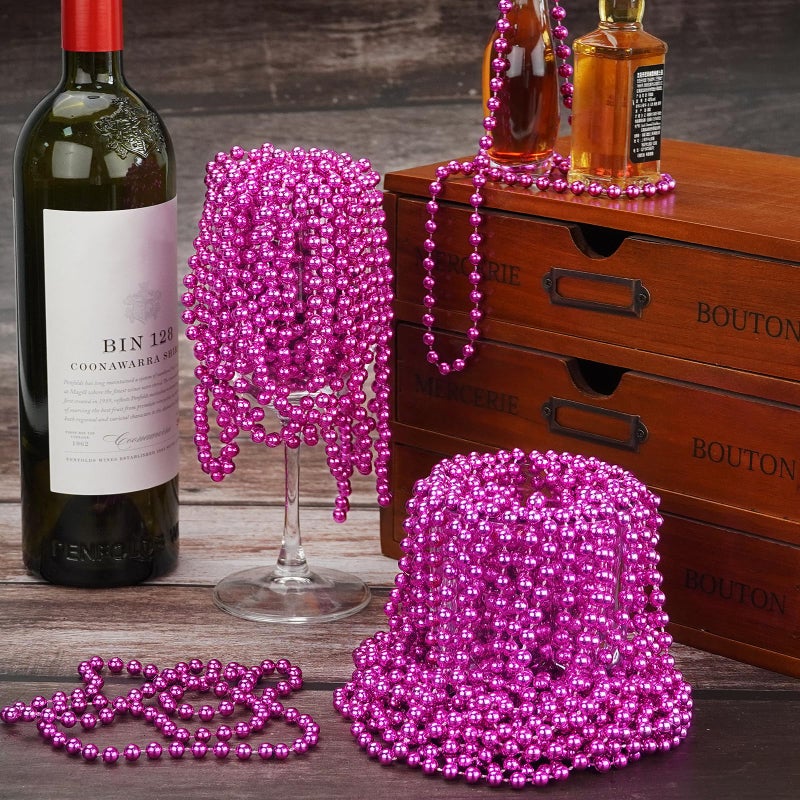 YAXINRUI 12 PCS Hot Pink Bead Necklaces, Pink Mardi Gras Bead, Cancer Awareness Beads Necklaces, Valentine Necklace, 33 Inch Party Beads for Mardi Gras Christmas Cancer Awareness Month Events - Image 5