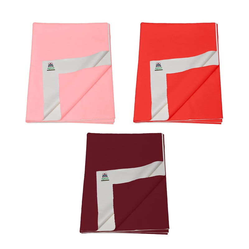 AJISH Pack of 3, Baby Bed Protector Reusable - Soft Cotton 100% Waterproof High Absorbent Faster Dry Sheet - Best for New Born Babies & Toddler Children (Large - 100X140CM) (Pink,Red,Maroon) - Image 1
