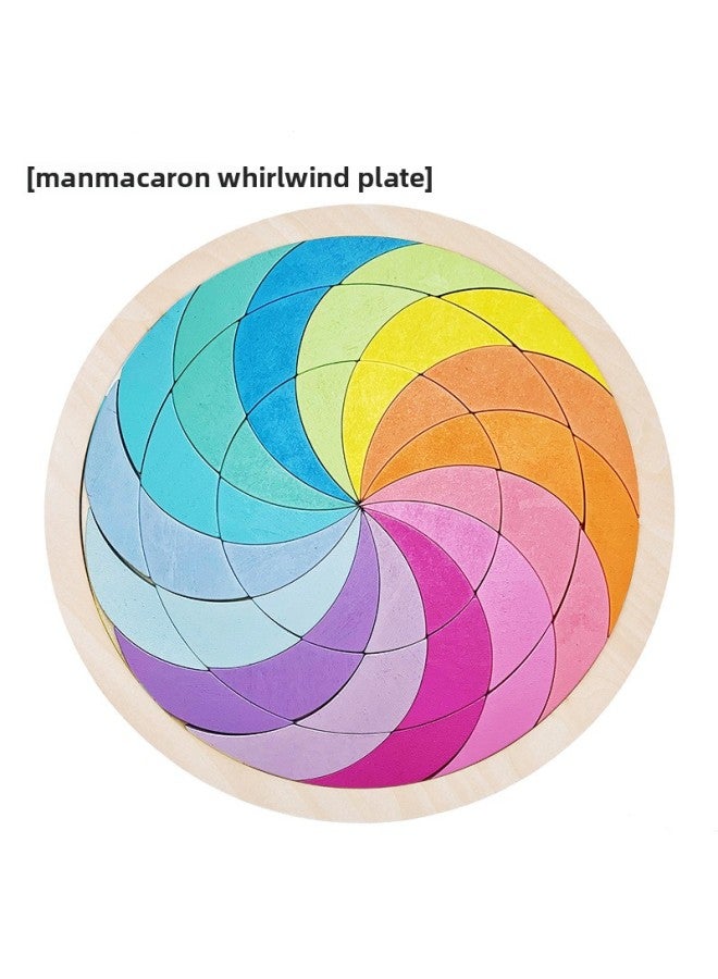 Children's Early Education Toys Children's Rainbow Building Blocks Large Disc Variety Modeling Fun Jigsaw Puzzle-Color:Manmacaron Cyclone Plate-NU - Image 1
