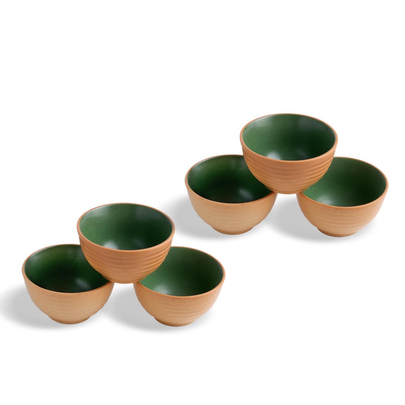 Shay طقم أطباق خضار سيراميك شاي مكون من 6 قطع للعشاء، 180 مل، أخضر كلاي | طقم كاتوري مكون من 6 قطع | تشطيب غير لامع | طقم أطباق سيراميك مكون من 6 قطع | طقم أطباق حلوى | أطباق آيس كريم (وعاء خضار كلاي - أخضر) - Image 1