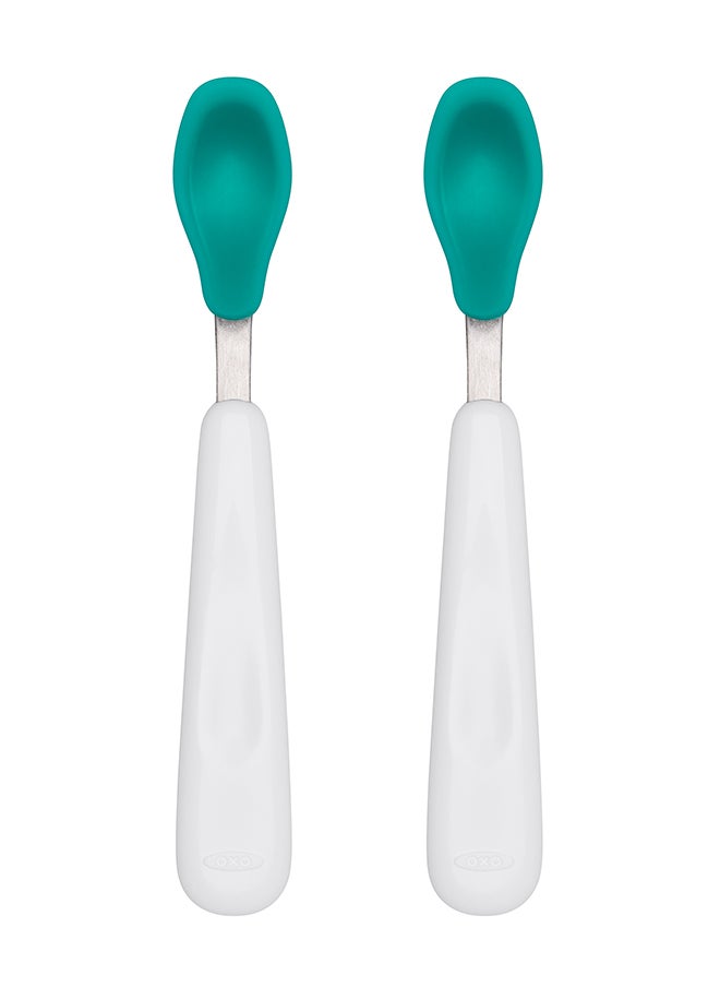 OXO TOT طقم ملاعق تغذية ناعمة من السيليكون - أزرق مخضر  - Image 1