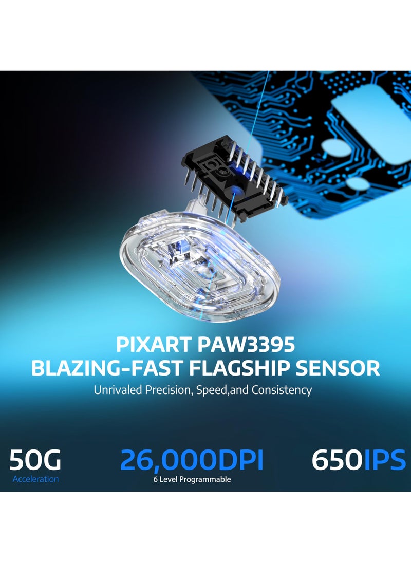 Attack Shark - X6 Lightweight Wireless Gaming Mouse with 3 Mode Wired 2.4G BT5.2 Up to 26K DPI RGB Touch Magnetic Charging Base - Image 1
