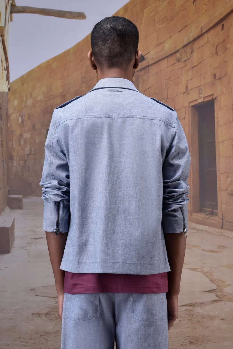 Genes Lecoanet Hemant Structured Grey Moto-Collar Jacket