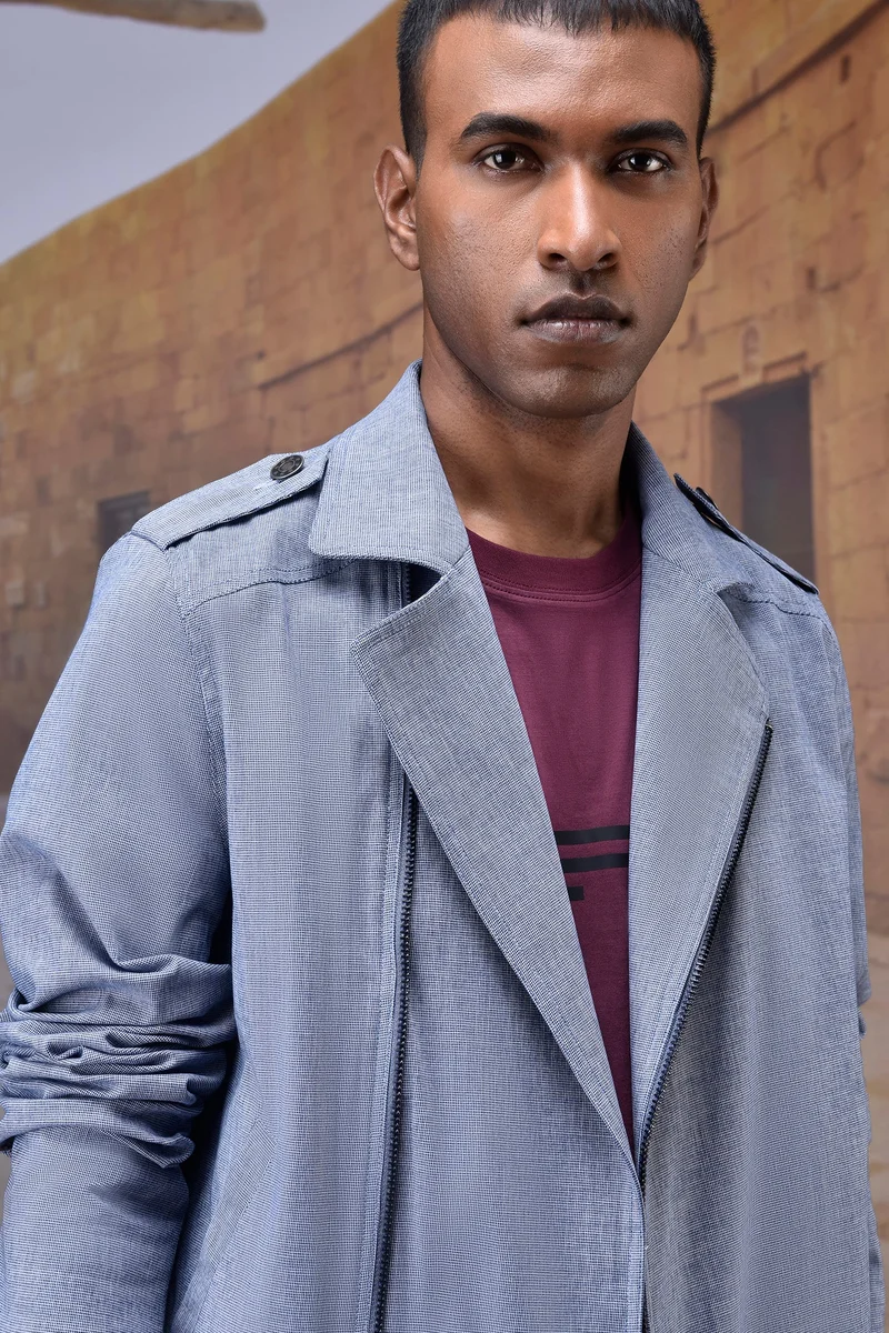 Genes Lecoanet Hemant Structured Grey Moto-Collar Jacket