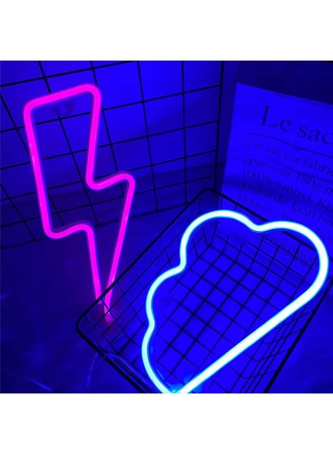 2-Piece Cloud Sign LED Neon Lights Combination Blue/Pink 30x18cm - Image 2
