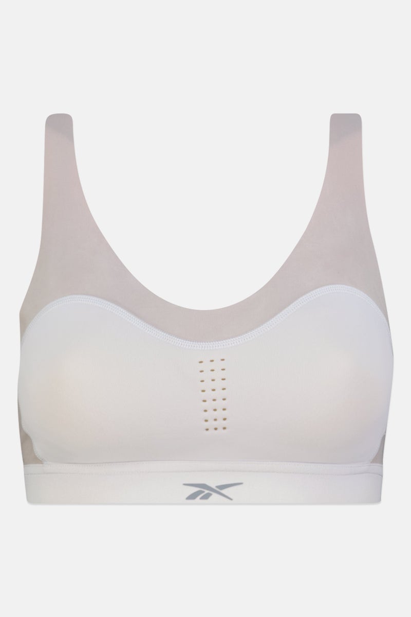 Reebok Women Brand Logo Slightly Padded Sports Bra, Grey/Lilac - Image 1