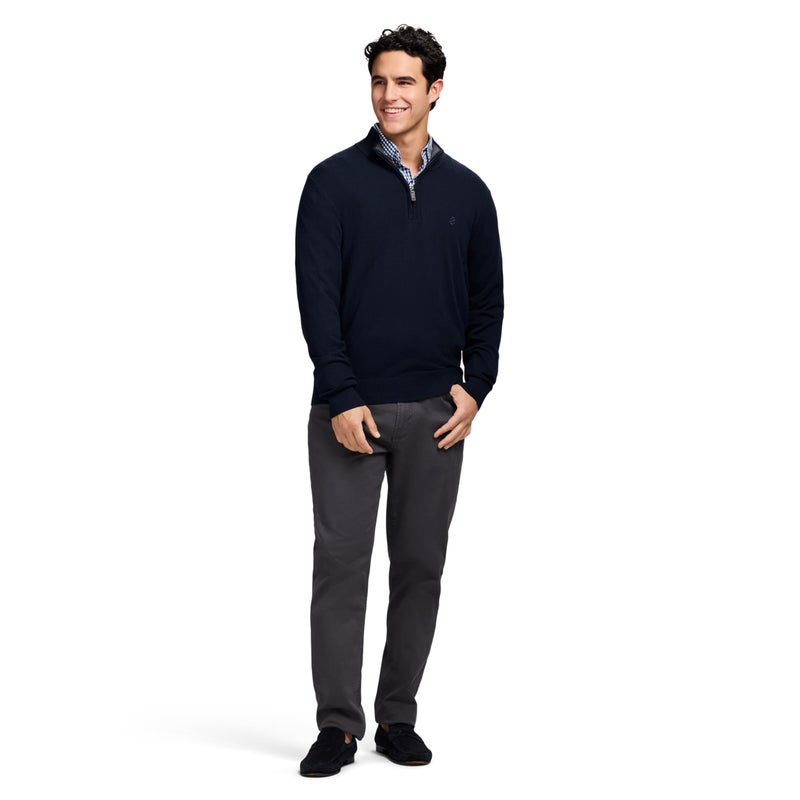 Izod Men's Premium Essentials Quarter Zip Sweater, Navy Blazer, Medium - Image 3
