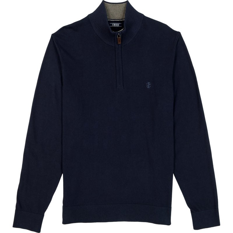 Izod Men's Premium Essentials Quarter Zip Sweater, Navy Blazer, Medium - Image 4