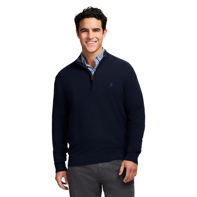 Izod Men's Premium Essentials Quarter Zip Sweater, Navy Blazer, Medium - Image 1