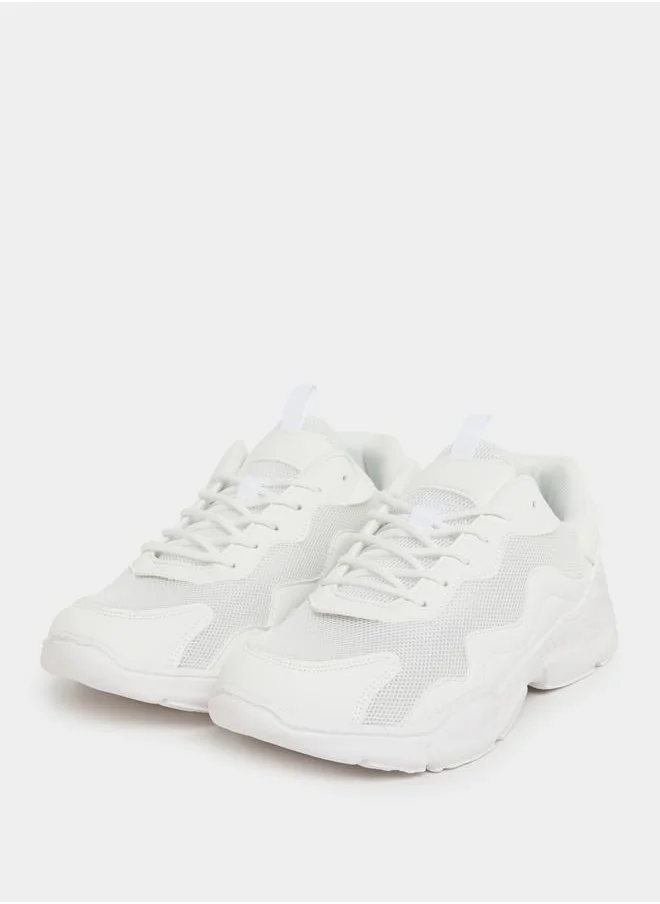 ستايلي Textured Mesh Lace Up Sneakers