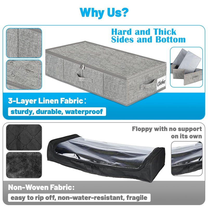 Kukikan Under Bed Storage Container Bin 3 Pack, Low Profile Foldable Underbed Clothes Storage Organizer W/ Ultra Thick Fabric and Sturdy Bottom/Sides, Dual Zipper Storage Box for Dorm and Home 30x16x6.7" - Image 3