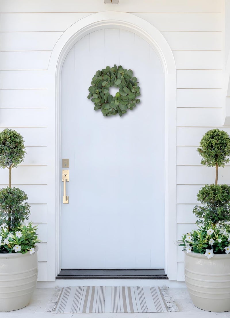Briful 15'' Faux Eucalyptus Wreaths for Front Door, Real Touch Greenery Silver Eucalyptus Artificial Door Wreath for Home Farmhouse Wall Mantlte Window Decor - Image 5