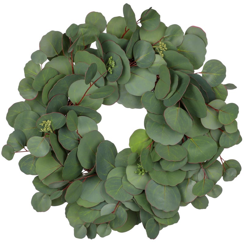Briful 15'' Faux Eucalyptus Wreaths for Front Door, Real Touch Greenery Silver Eucalyptus Artificial Door Wreath for Home Farmhouse Wall Mantlte Window Decor - Image 1
