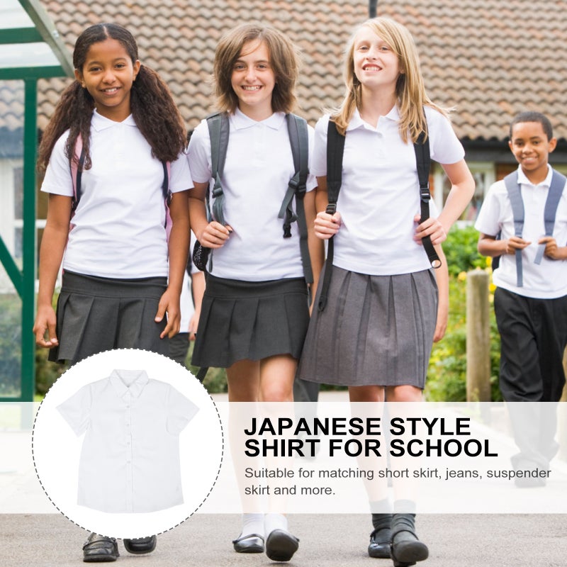 2 pcs Japanese Style Student Uniform Class Shirt Short Sleeve School Uniform School Dress Class Uniform for School (Girls S) - Image 2