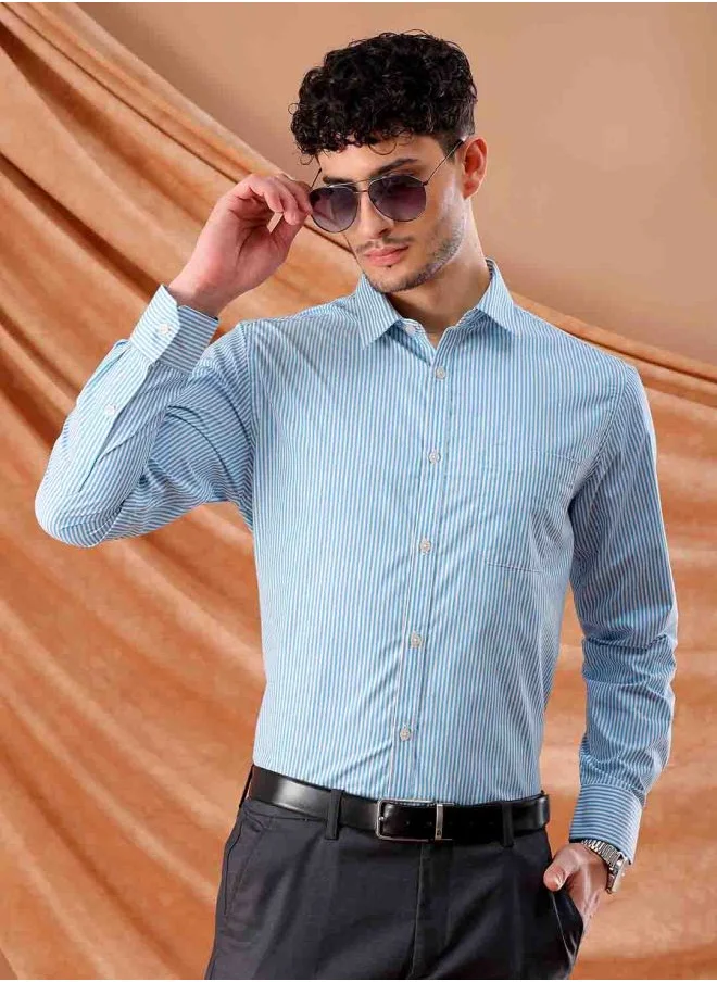The Indian Garage Co Men Slim Fit Striped Full Sleeves Cutaway Collar Formal Shirt