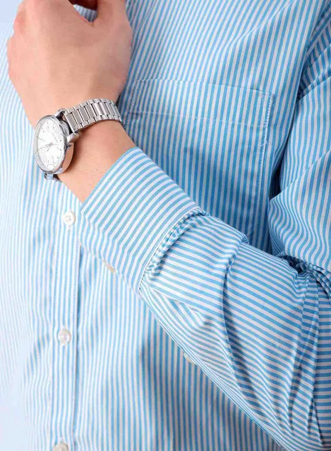 شركة المرآب الهندية Men Slim Fit Striped Full Sleeves Cutaway Collar Formal Shirt