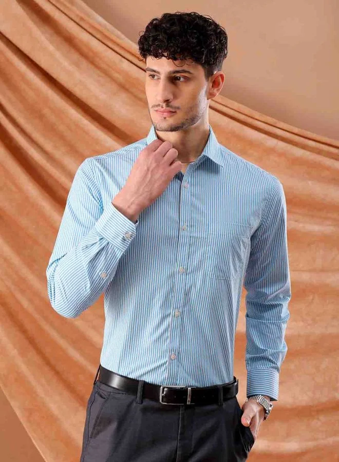 شركة المرآب الهندية Men Slim Fit Striped Full Sleeves Cutaway Collar Formal Shirt